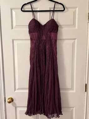 Nicowa Purple Silk Chiffon Midi Cocktail Dress Women's Small Beaded Sleeveless
